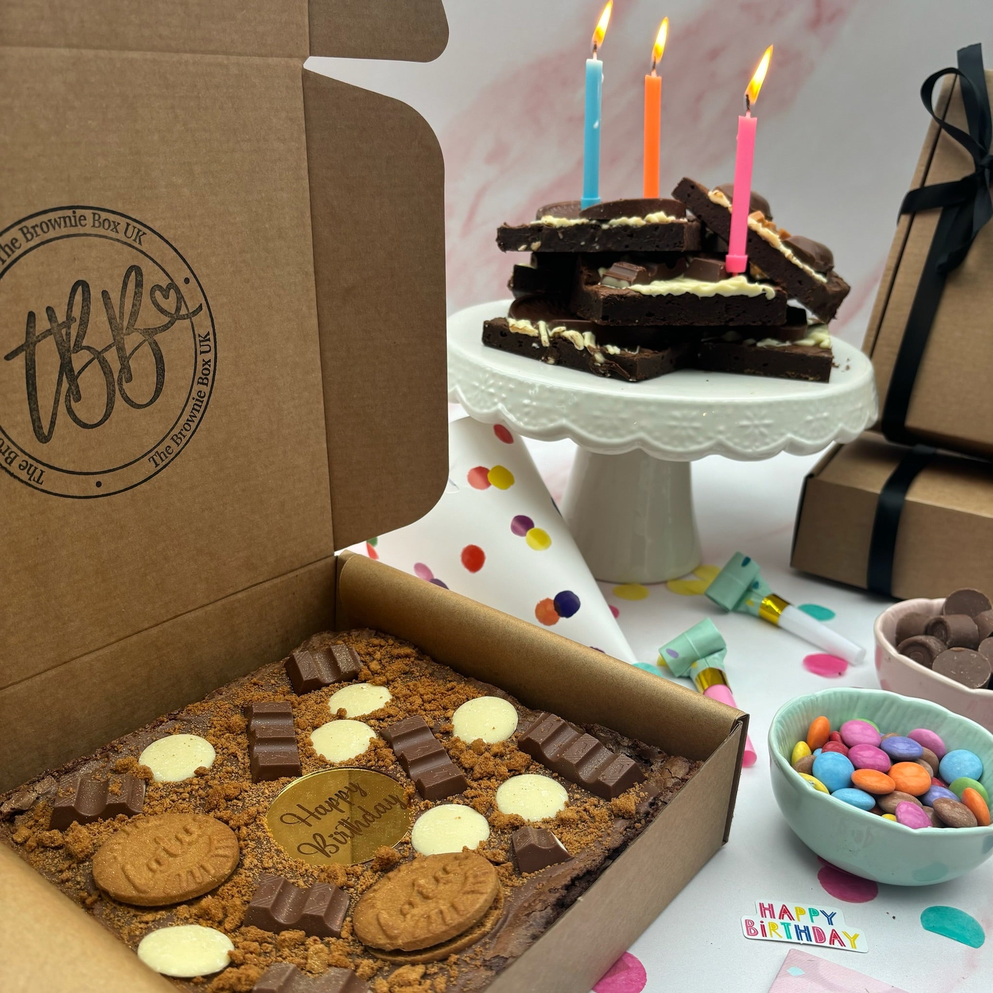 Happy Birthday Brownie Box. Gift wrapped, Personalised message, UK wide delivery