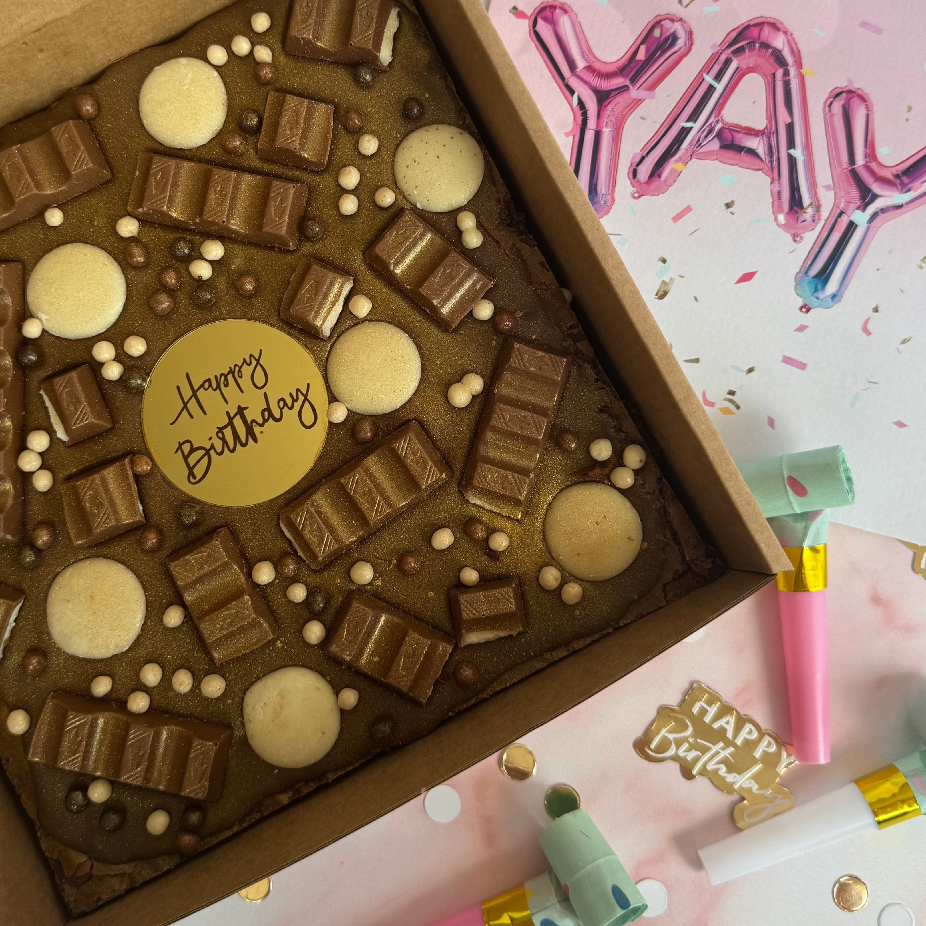The Brownie Box UK Postal birthday brownie slab delivered nationwide. Kinder Birthday Brownie Slab. 