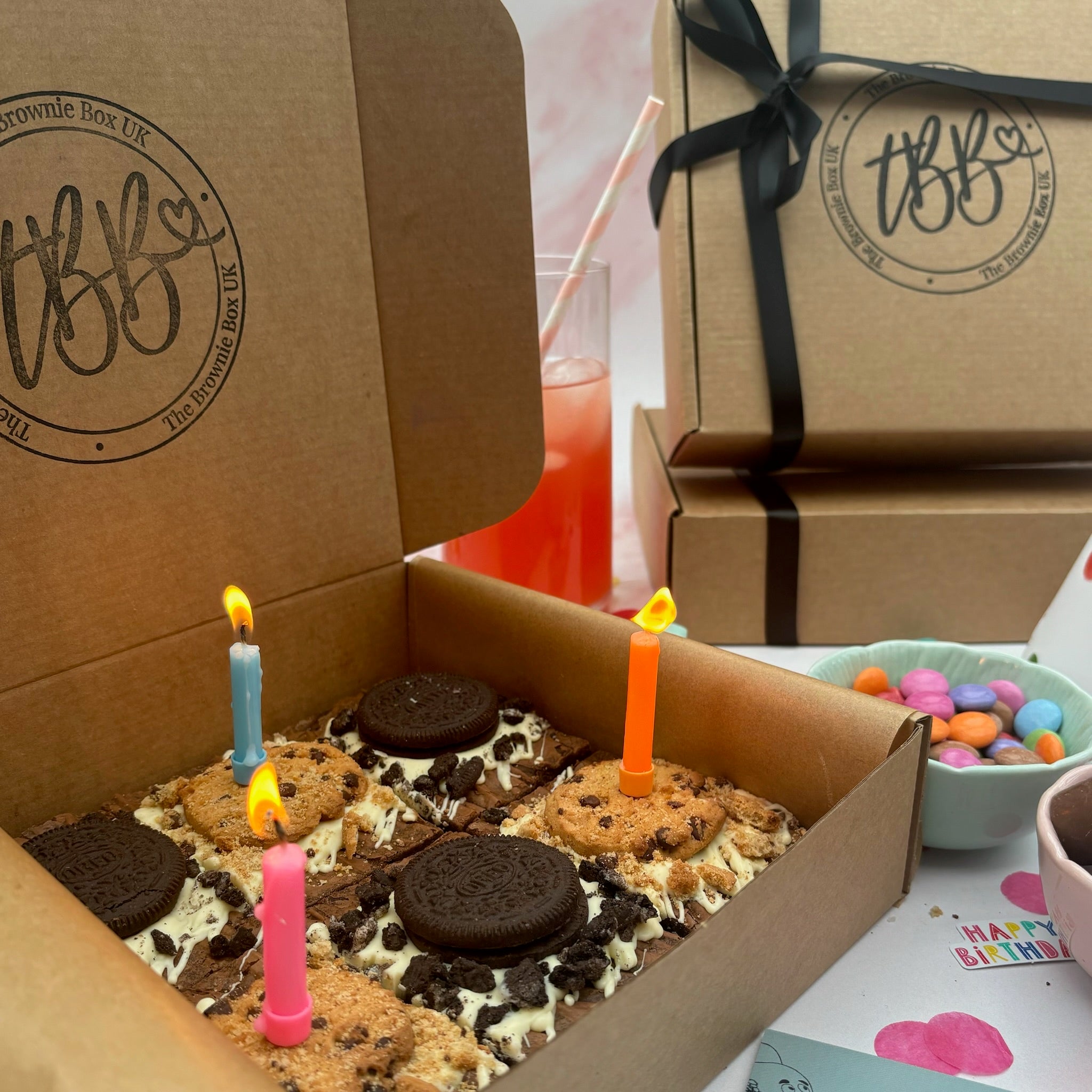 The Brownie Box UK postal brownies delivered nationwide. Cookie and oreo birthday brownie box of 6.